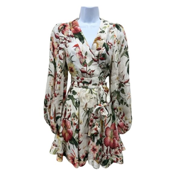 Zimmermann Lexi Floral Linen Wrap Mini Dress Size 1 / US 6 - Picture 11 of 14